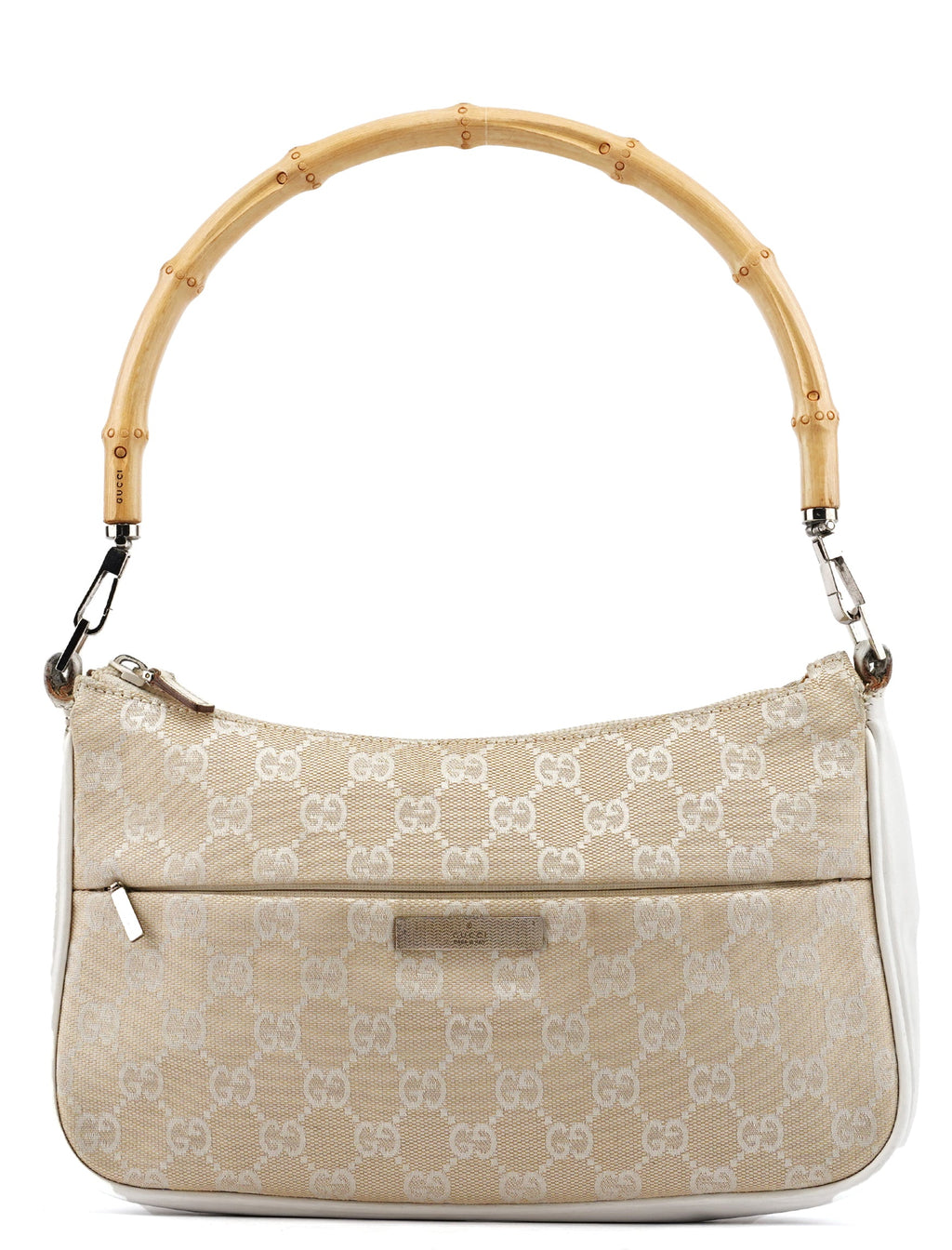 001 3865 Beige White GG Bamboo Shoulder Bag