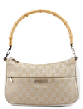 001 3865 Beige White GG Bamboo Shoulder Bag