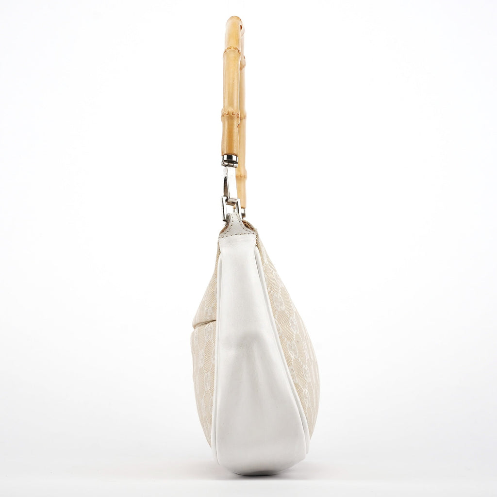 001 3865 Beige White GG Bamboo Shoulder Bag