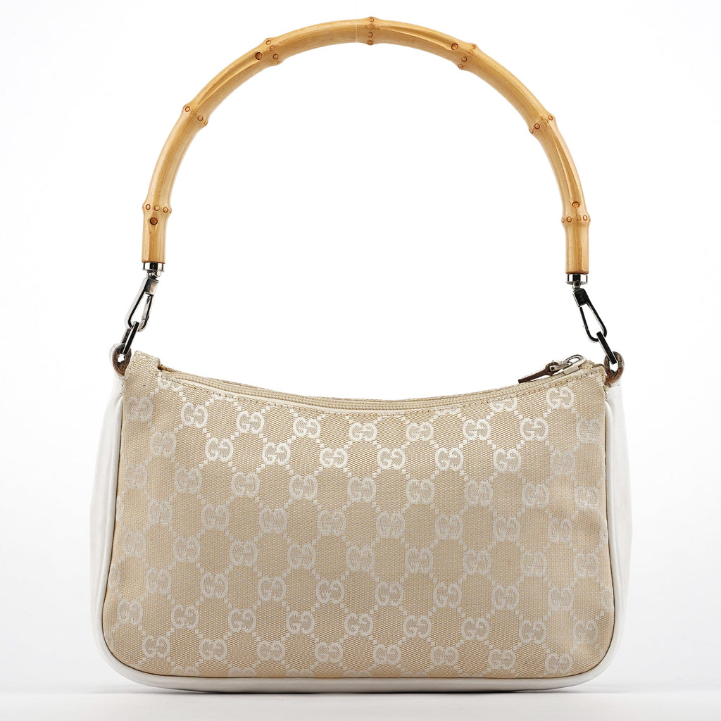 001 3865 Beige White GG Bamboo Shoulder Bag