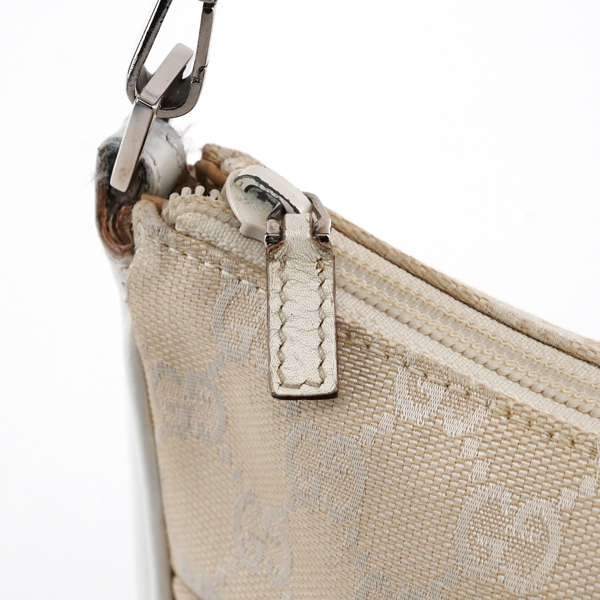 001 3865 Beige White GG Bamboo Shoulder Bag