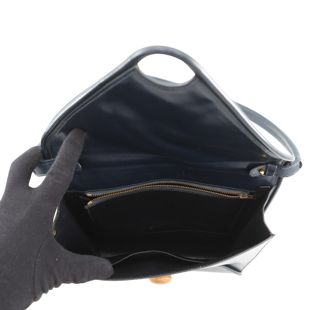 HERMES Wood Shoulder Bag Navy Box Calf Leather