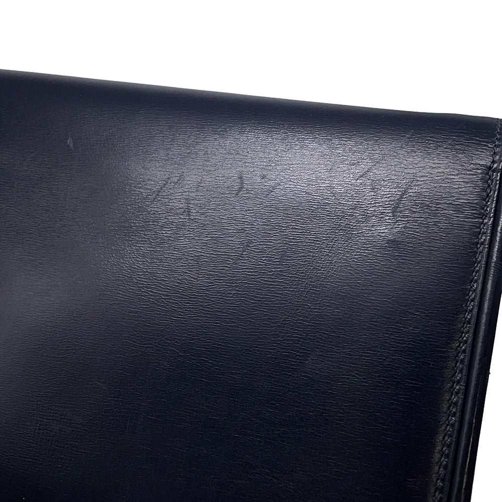 HERMES Wood Shoulder Bag Navy Box Calf Leather