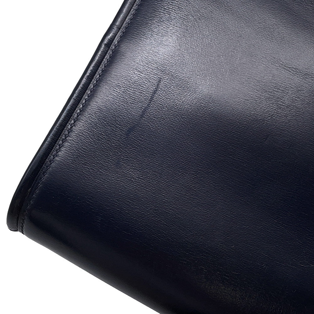 HERMES Wood Shoulder Bag Navy Box Calf Leather