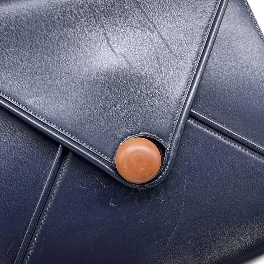 HERMES Wood Shoulder Bag Navy Box Calf Leather