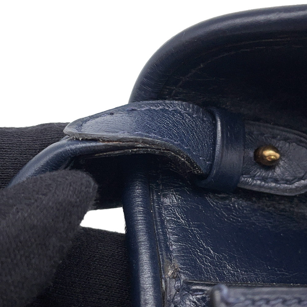 HERMES Wood Shoulder Bag Navy Box Calf Leather