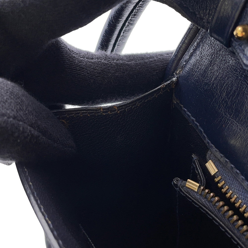 HERMES Wood Shoulder Bag Navy Box Calf Leather