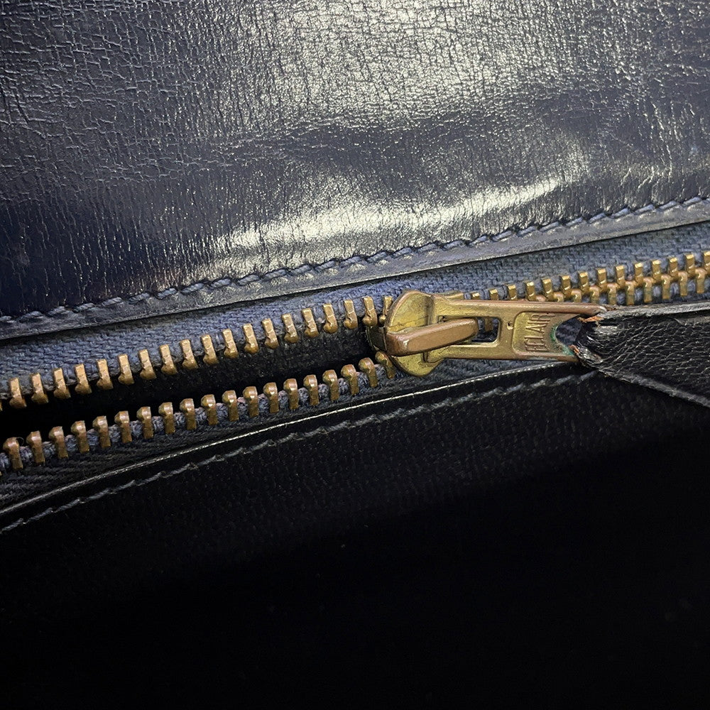HERMES Wood Shoulder Bag Navy Box Calf Leather