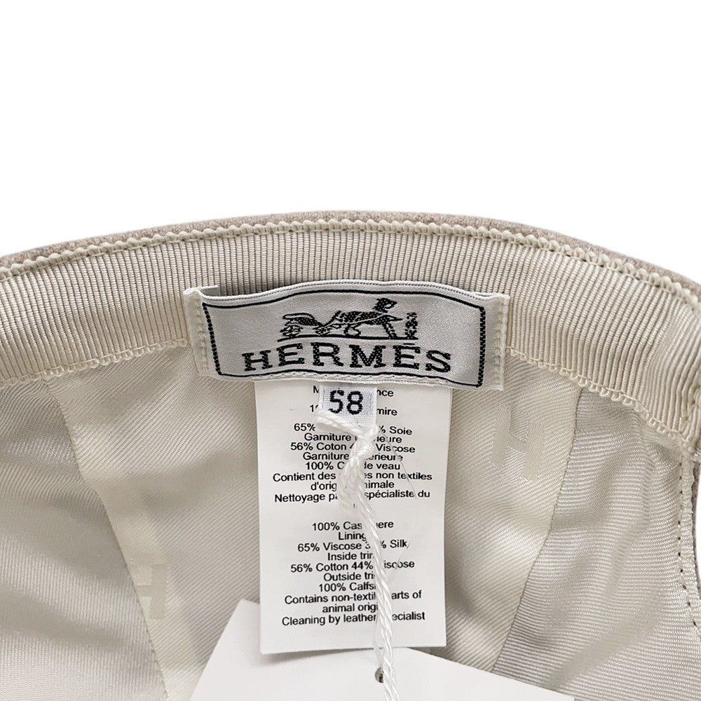HERMES Cap Serena Apron Doll Size 58 Greige/Gold Cashmere100%