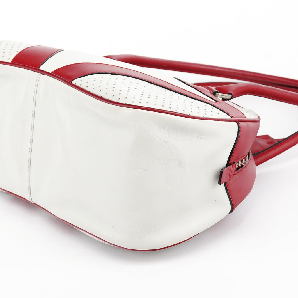 B11334 White Red Perforated Leather Bowling Bag