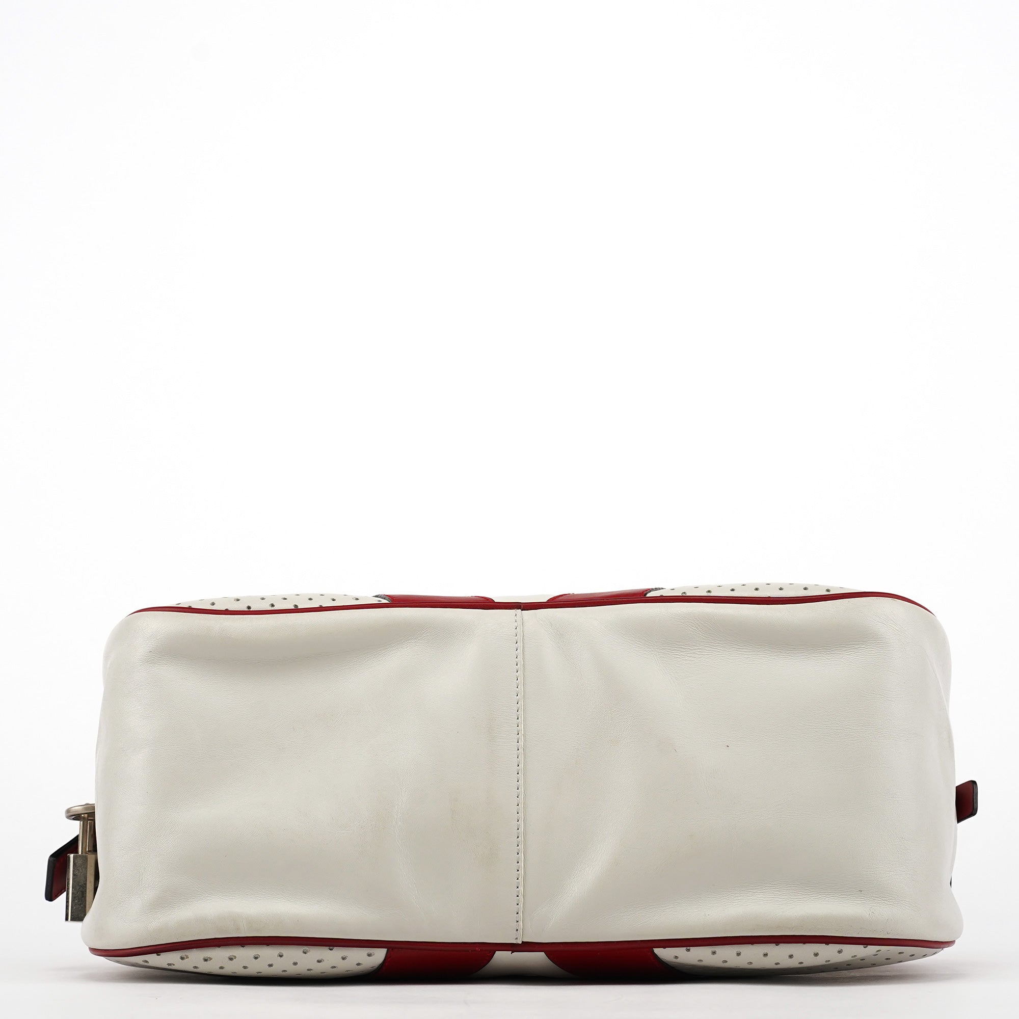 B11334 White Red Perforated Leather Bowling Bag