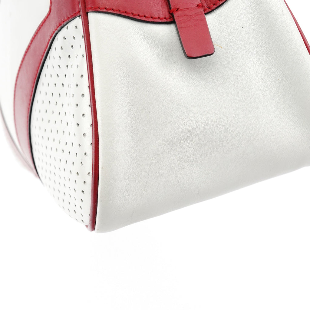 B11334 White Red Perforated Leather Bowling Bag