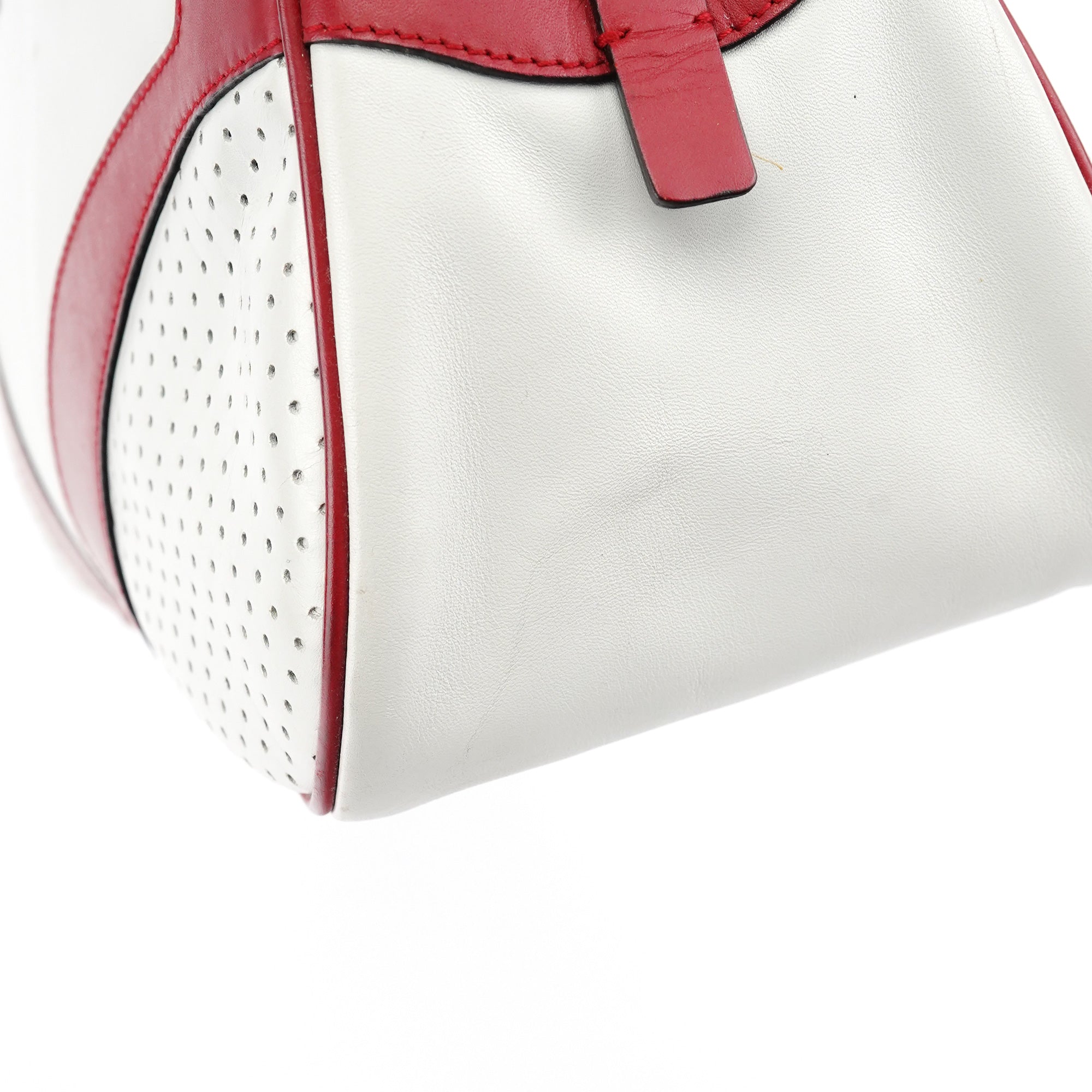 B11334 White Red Perforated Leather Bowling Bag