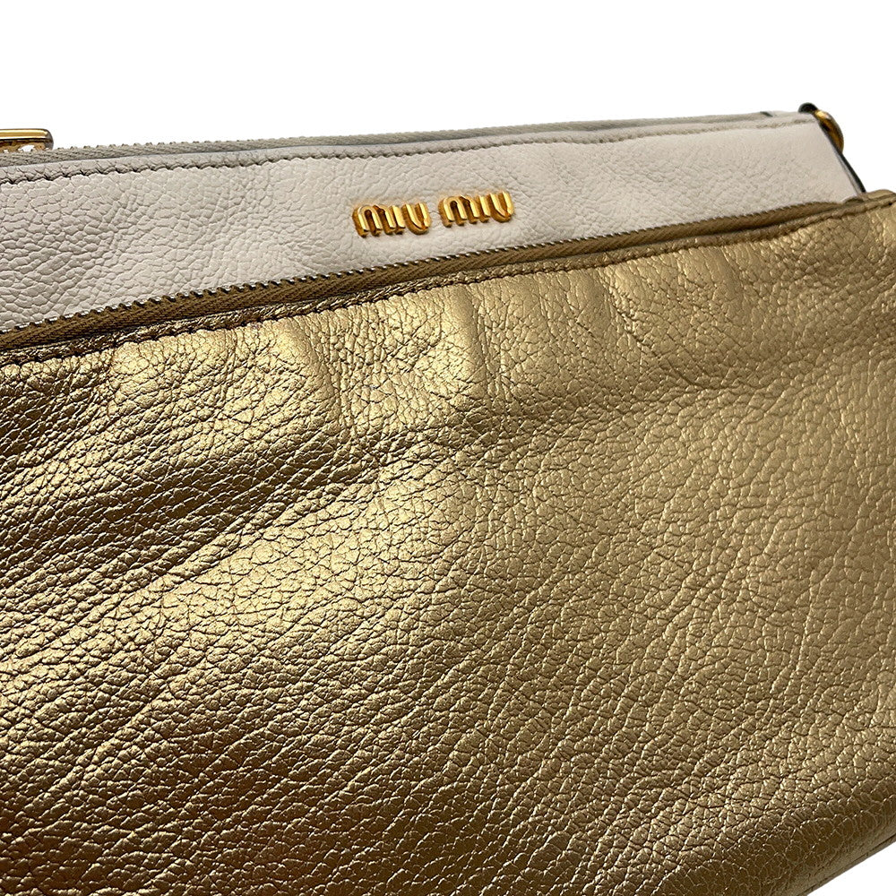 MIUMIU ChainShoulder Bag White/Gold Leather