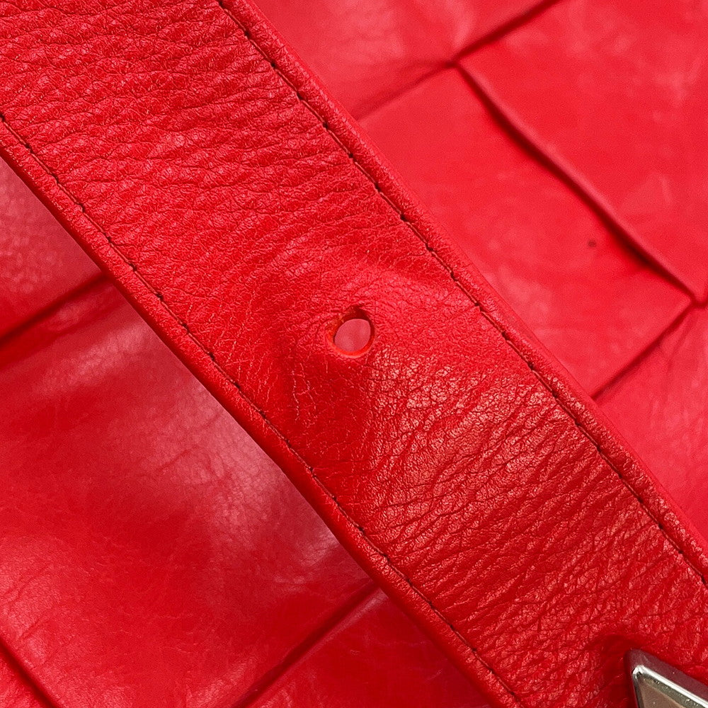 Bottega Veneta Maxi INTRECCIATO Shoulder Bag Red Leather