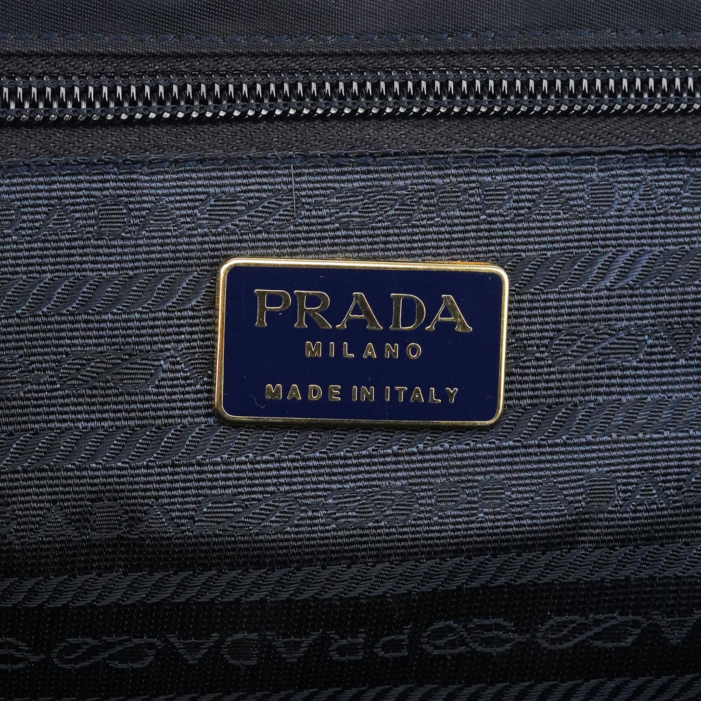Navy Tessuto Metallo Nylon Top Handle Bag