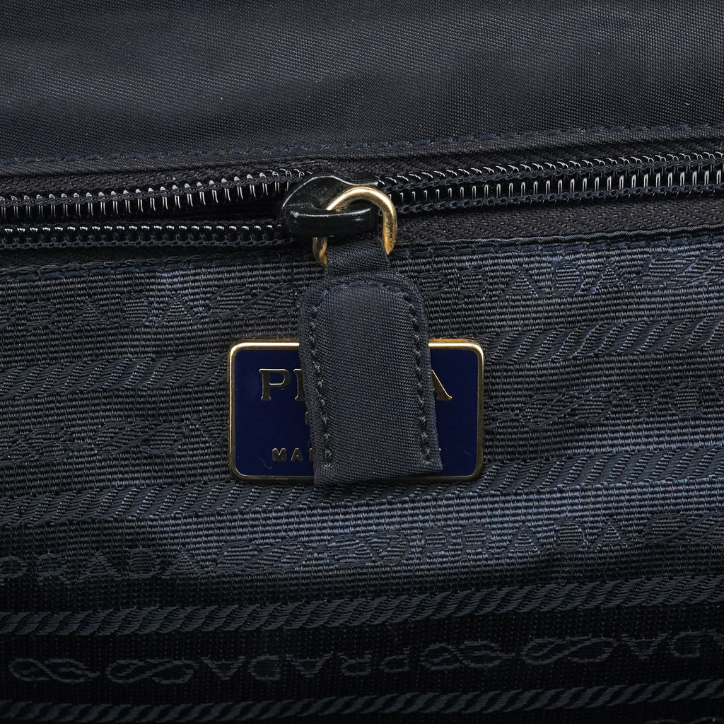 Navy Tessuto Metallo Nylon Top Handle Bag