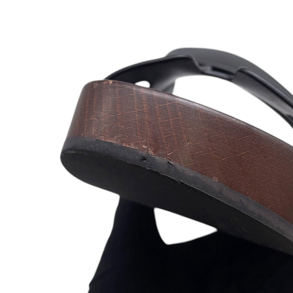 HERMES Cosplay Sandals Black/Brown Leather Wood Size 35