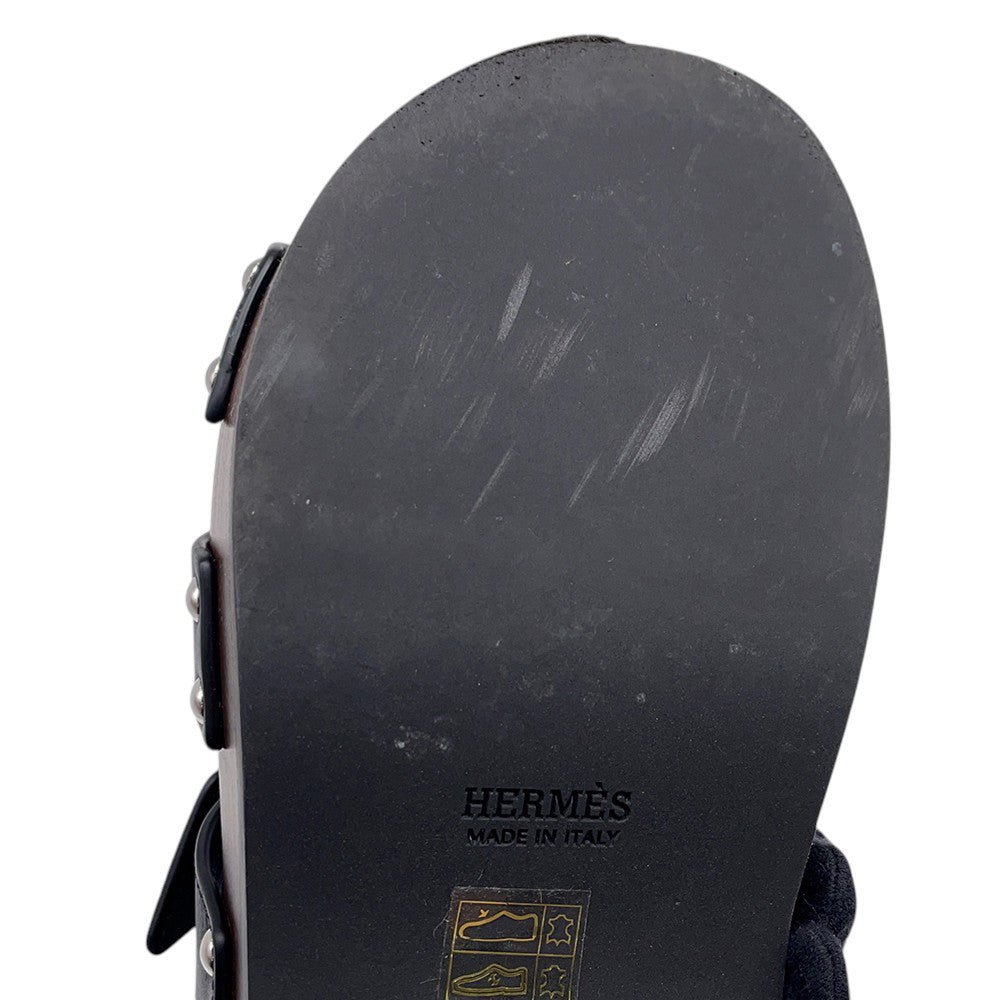 HERMES Cosplay Sandals Black/Brown Leather Wood Size 35