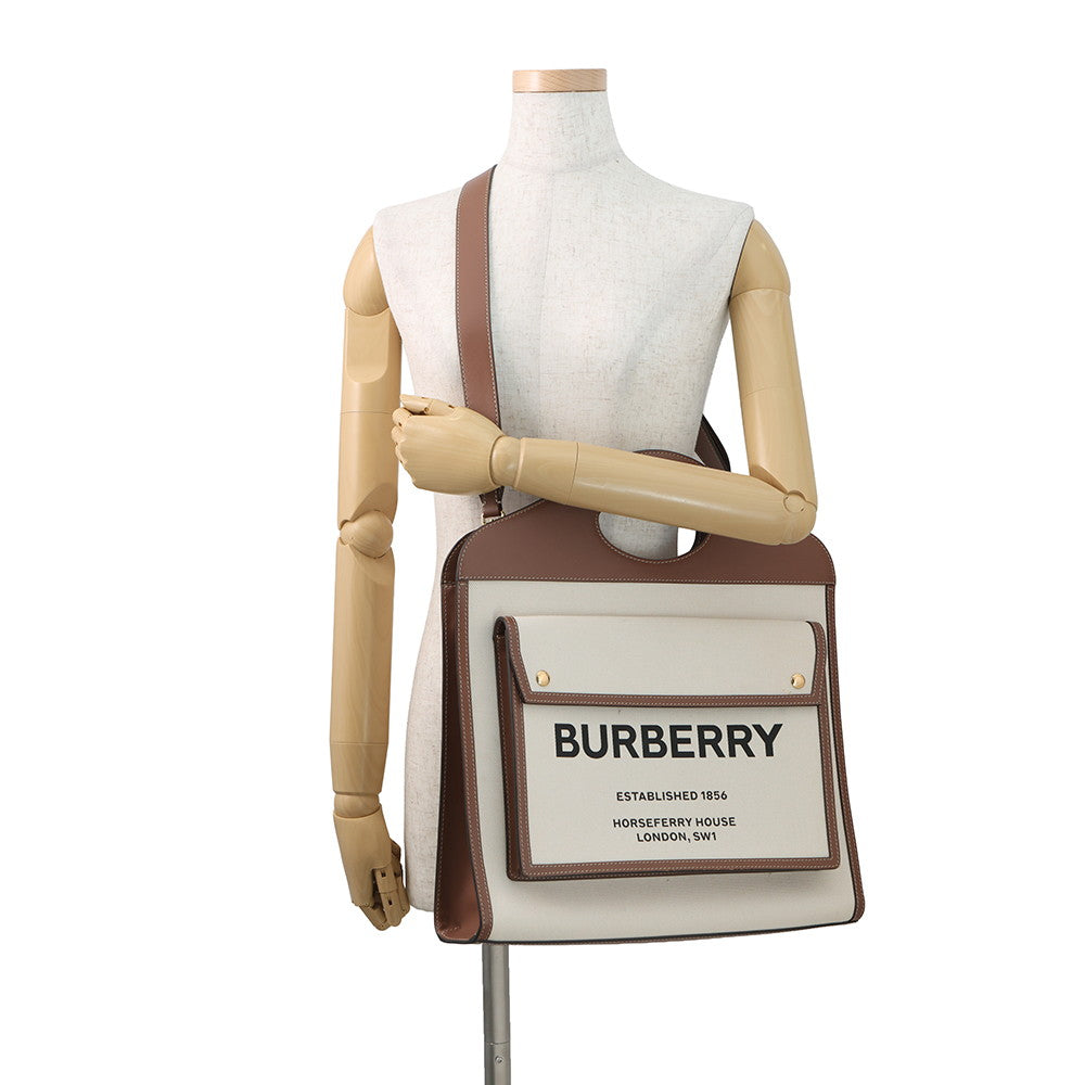 BURBERRY Pocket Bag 2WAY Bag Natural/Malt Brown8039362 Canvas Leather Size Medium