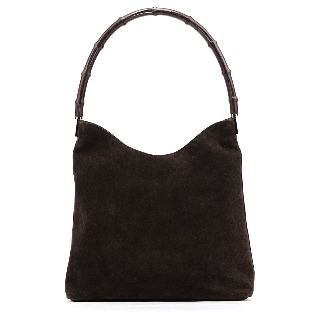 001 3244 Brown Suede Bamboo Shoulder Bag