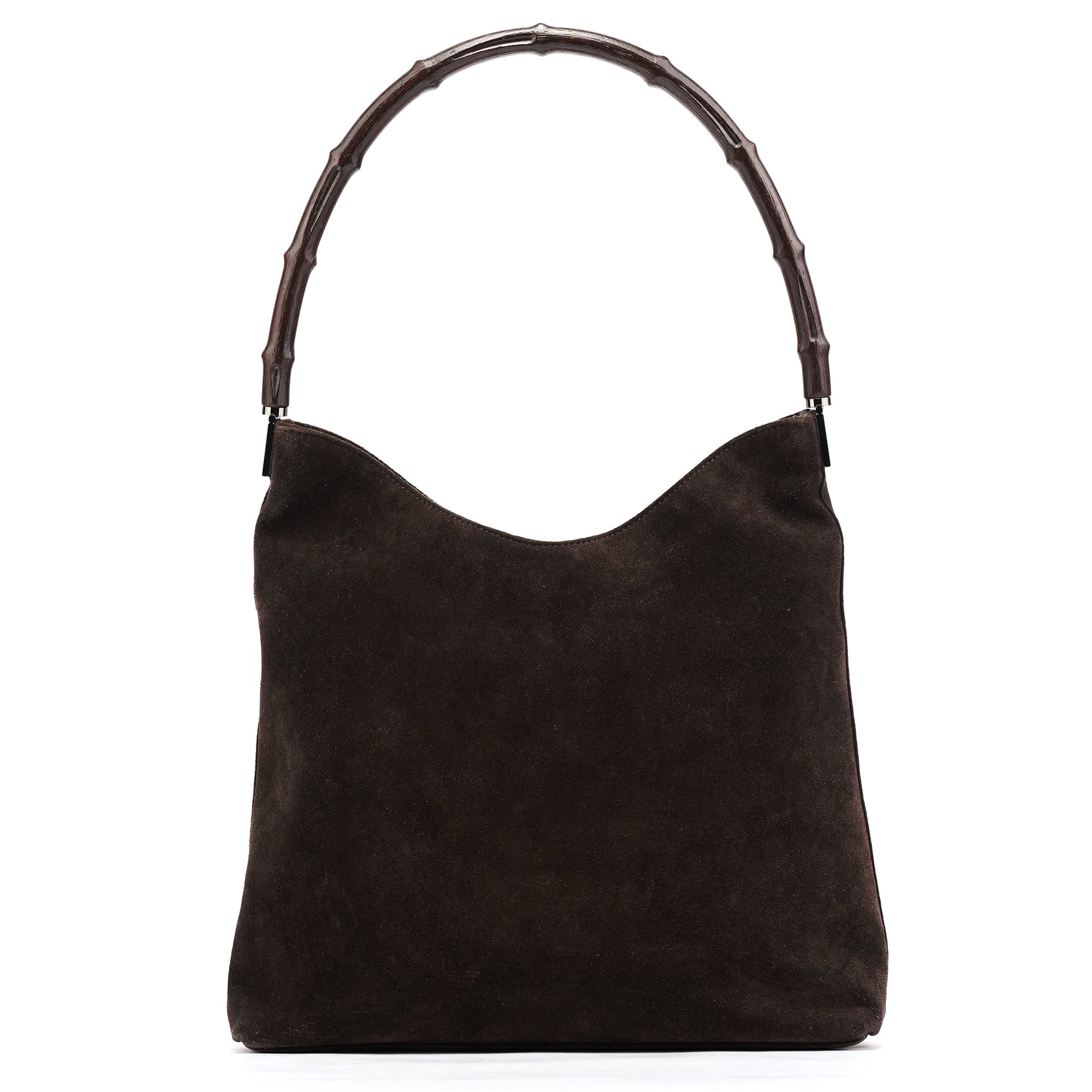 001 3244 Brown Suede Bamboo Shoulder Bag