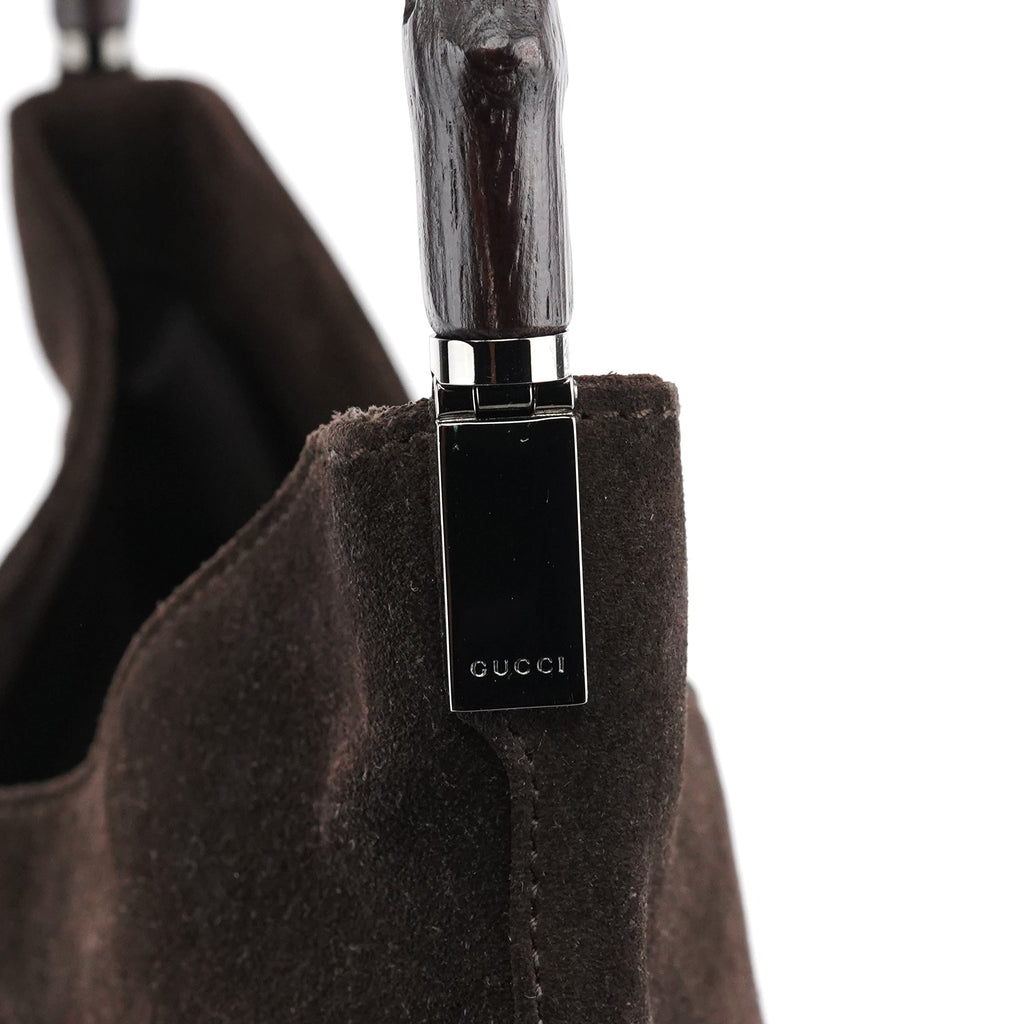 001 3244 Brown Suede Bamboo Shoulder Bag