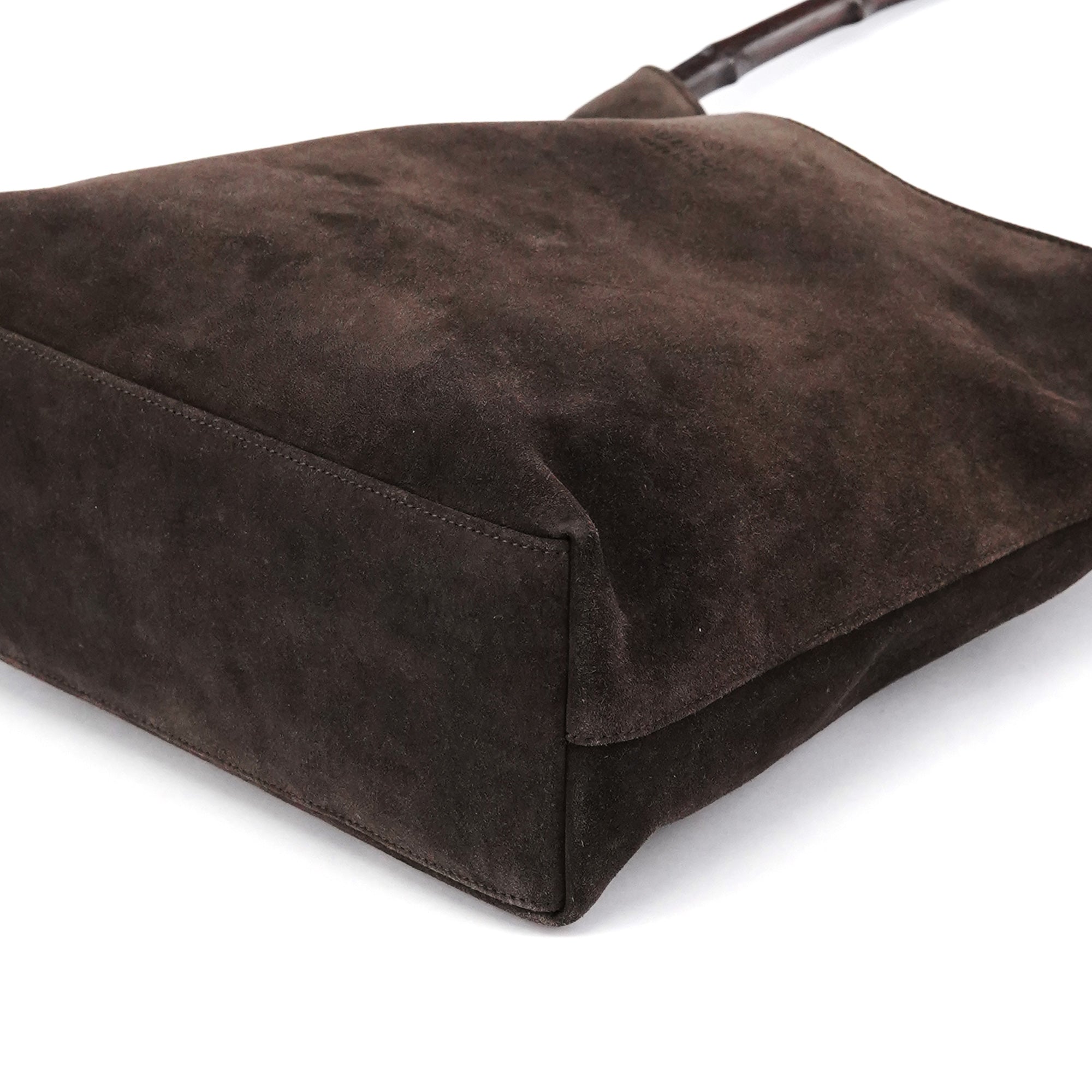 001 3244 Brown Suede Bamboo Shoulder Bag