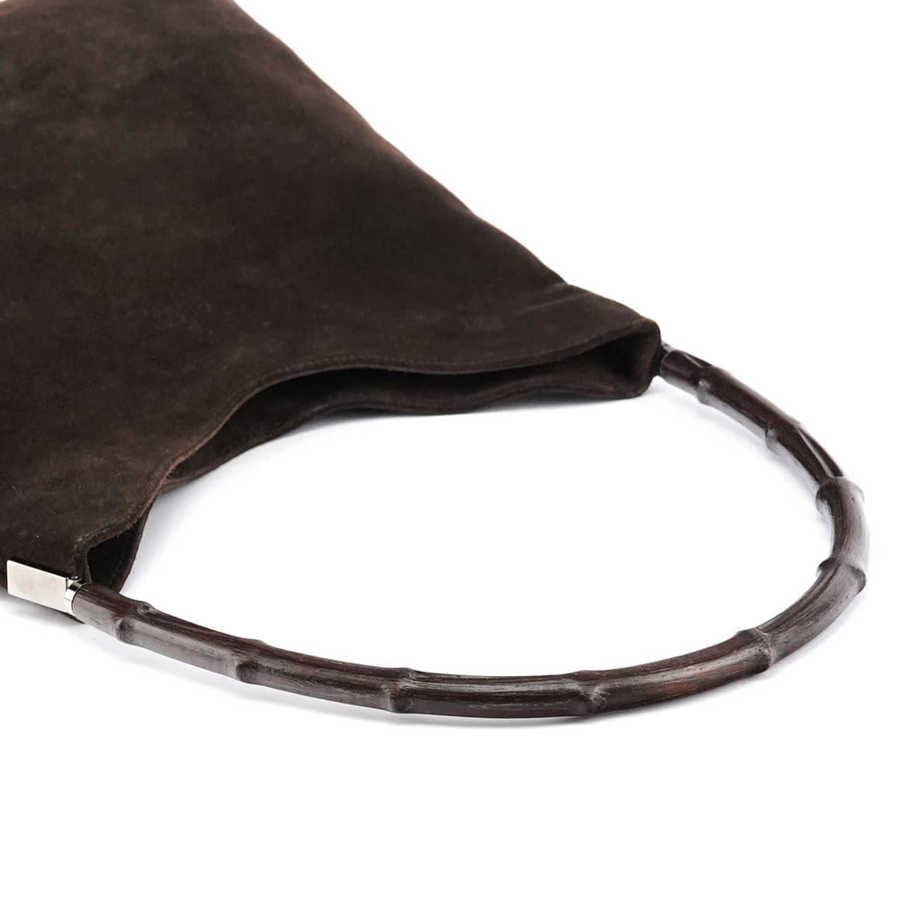 001 3244 Brown Suede Bamboo Shoulder Bag