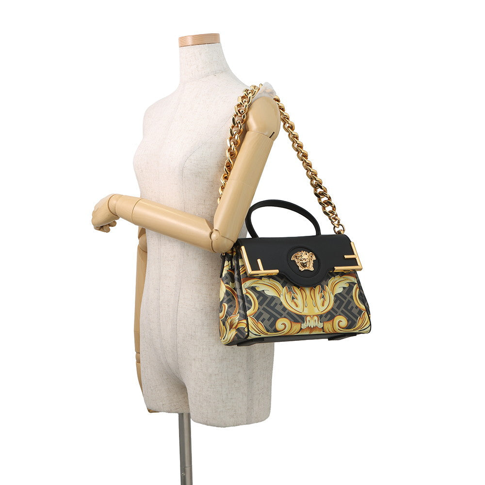 FENDI Fendace La Medusa Shoulder Bag Black/Yellow/BrownDBFI039_1A03697_5B02V PVC Leather Size Medium