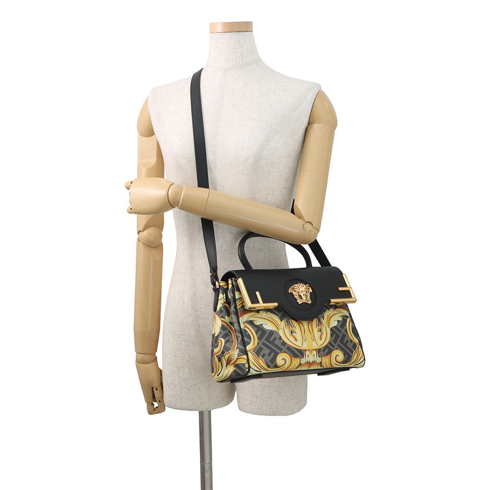 FENDI Fendace La Medusa Shoulder Bag Black/Yellow/BrownDBFI039_1A03697_5B02V PVC Leather Size Medium