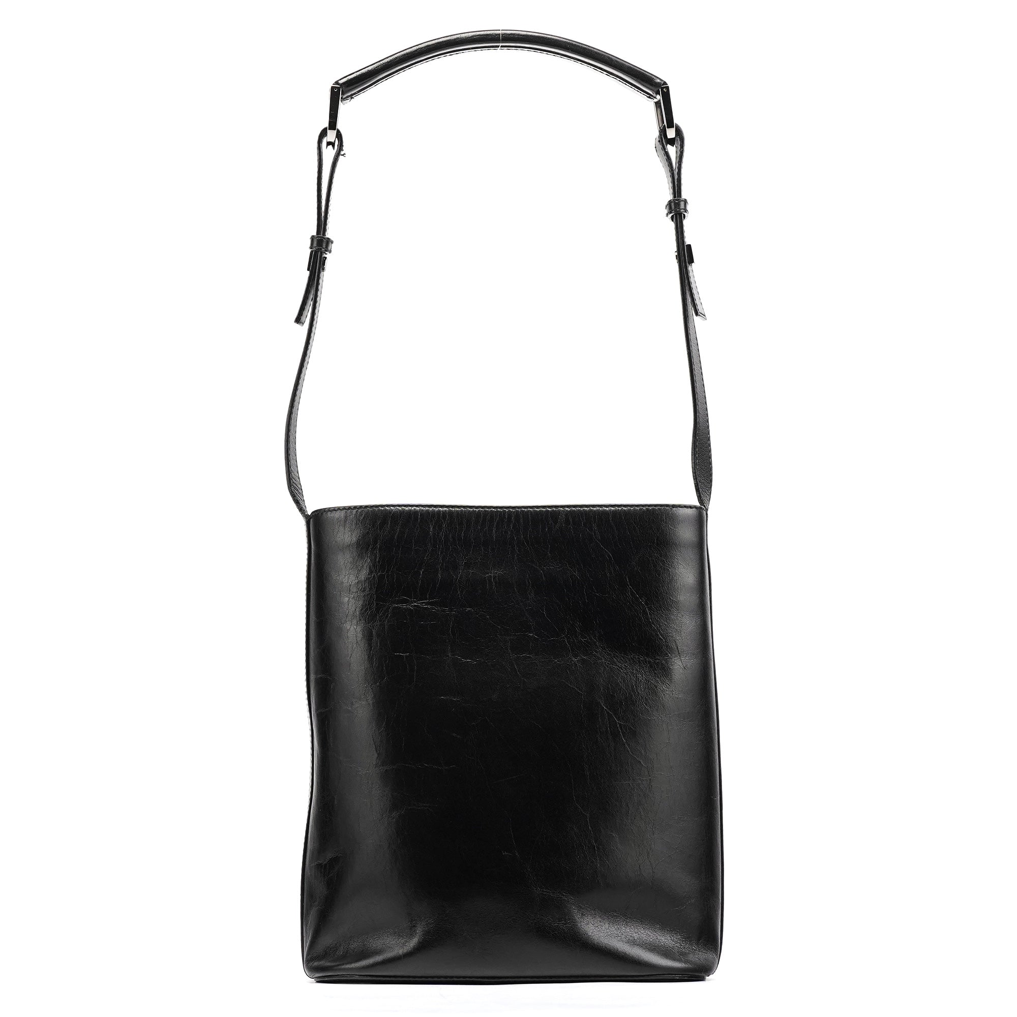 001 4286 Black Calfskin Bucket Shoulder Bag
