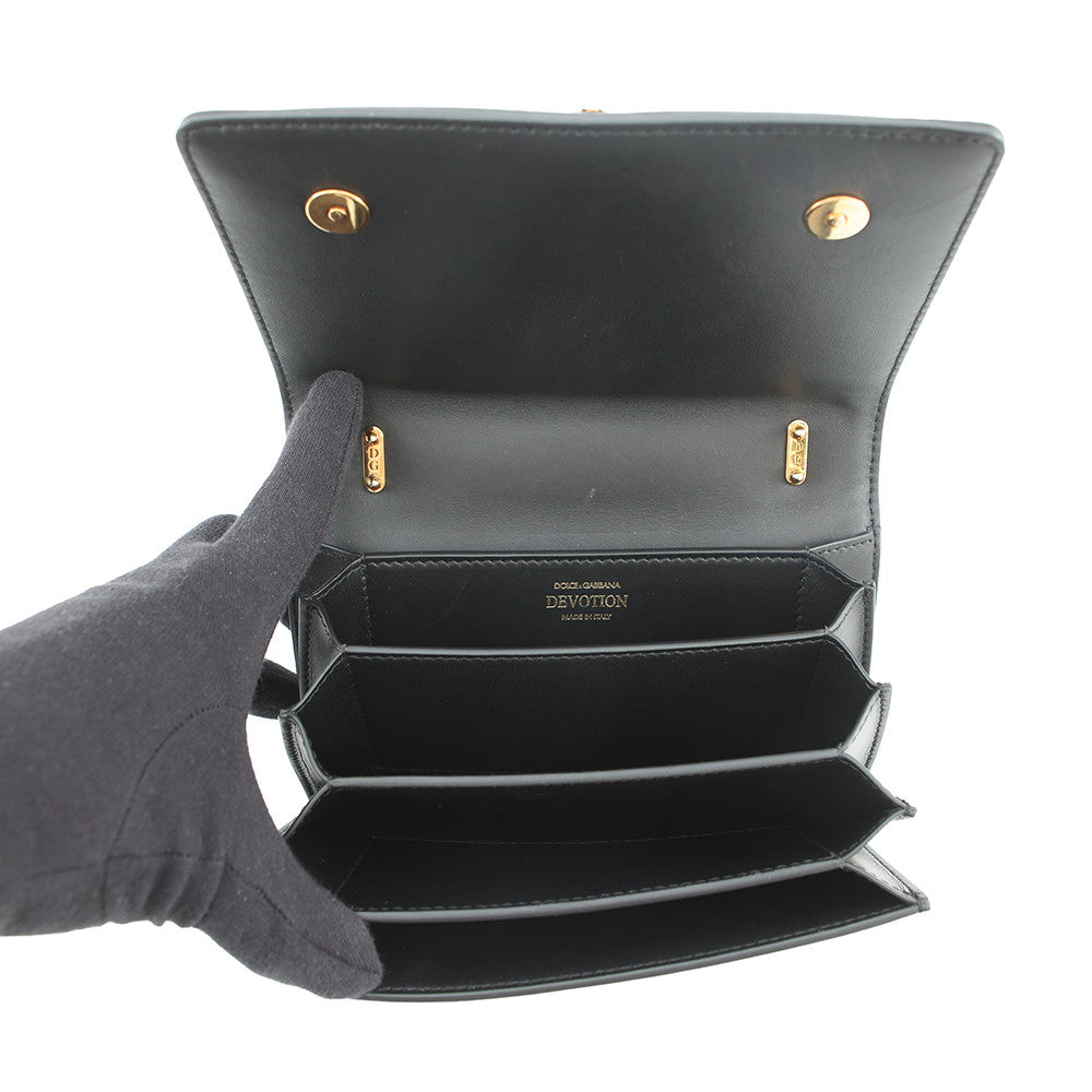 Heart Quilted Shoulder Bag Black Leather