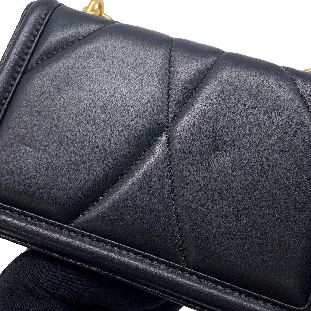 Heart Quilted Shoulder Bag Black Leather