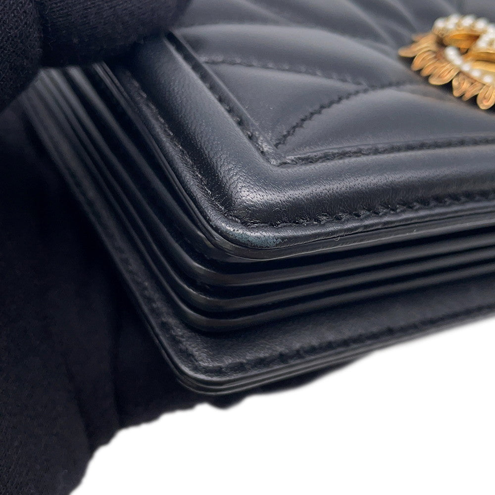 Heart Quilted Shoulder Bag Black Leather