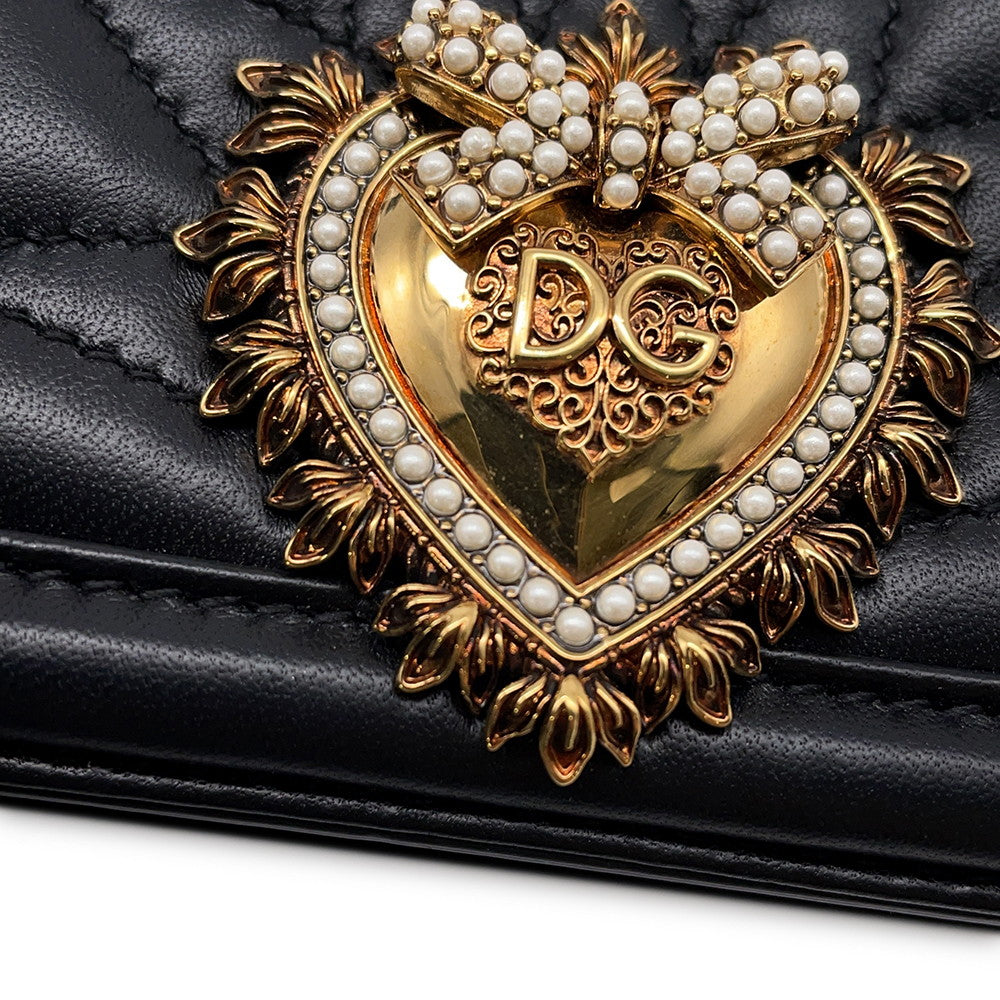 Heart Quilted Shoulder Bag Black Leather