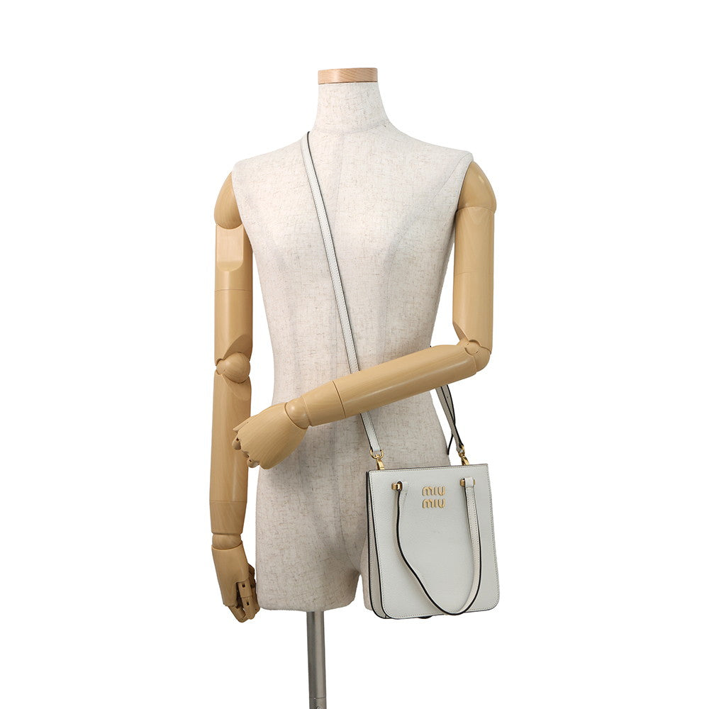 MIUMIU Madras Square Tote 2-Way Bag White5BA231_2AJB_F0009 Leather