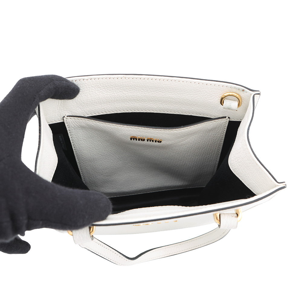 MIUMIU Madras Square Tote 2-Way Bag White5BA231_2AJB_F0009 Leather