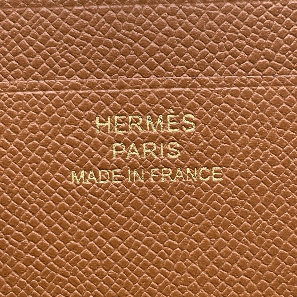 HERMES Medall Card Case Gold Veau Madame