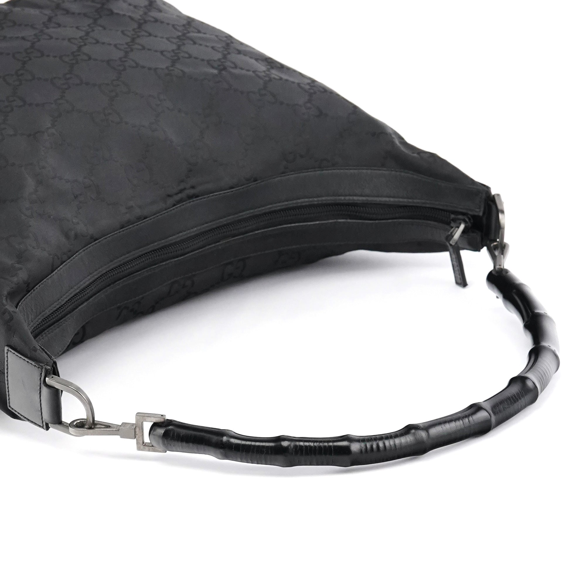 000 0833 Black GG Nylon Bamboo Shoulder Bag