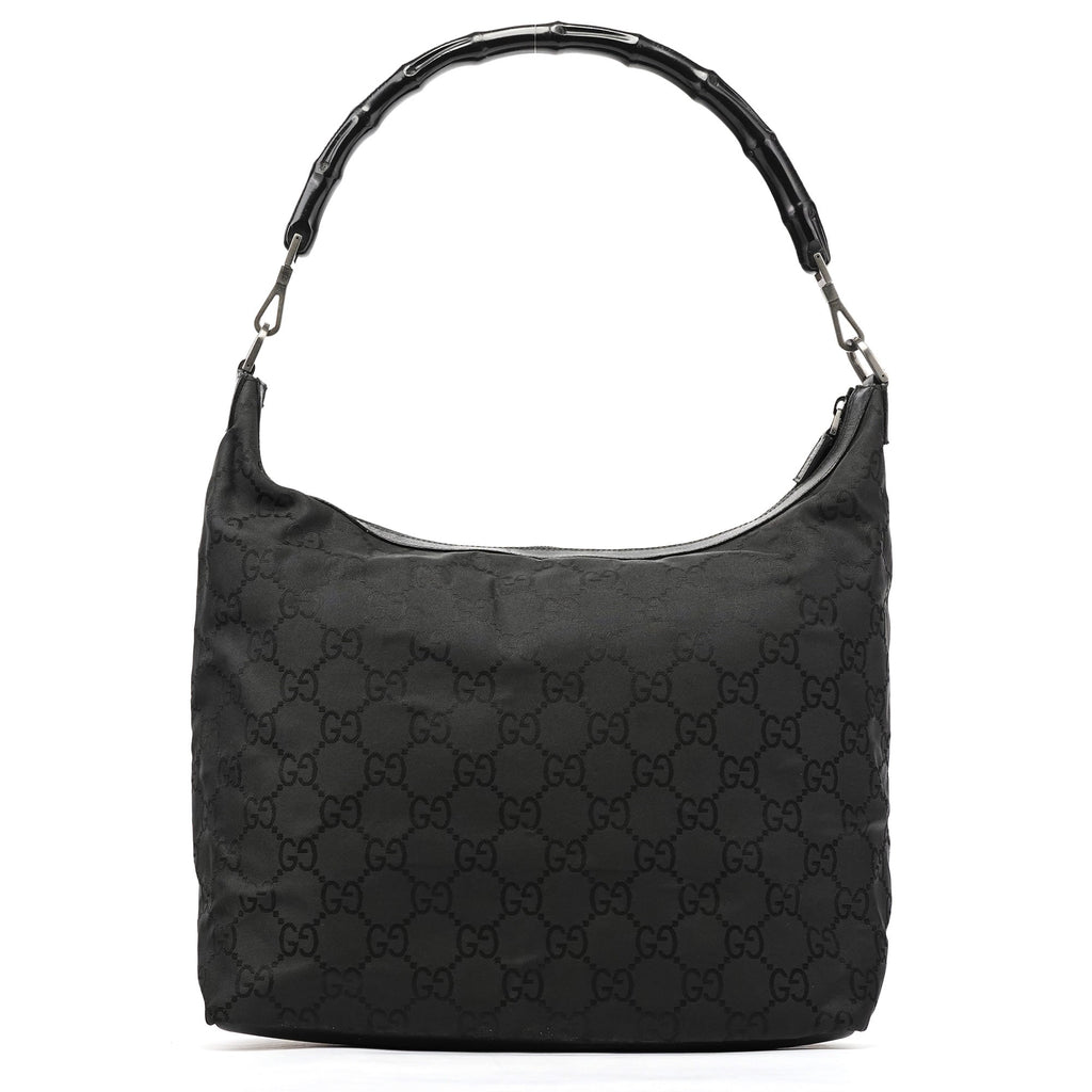 000 0833 Black GG Nylon Bamboo Shoulder Bag