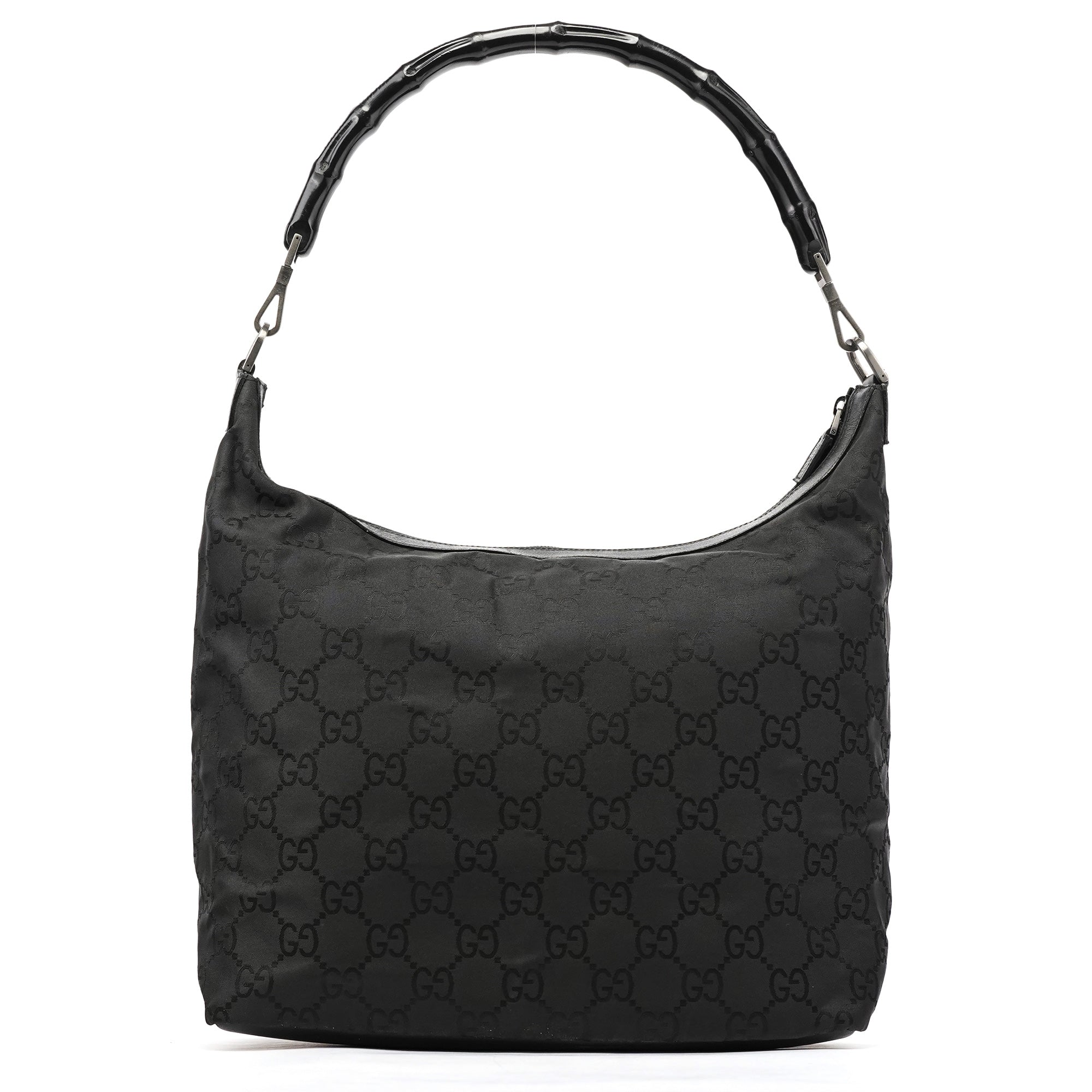 000 0833 Black GG Nylon Bamboo Shoulder Bag