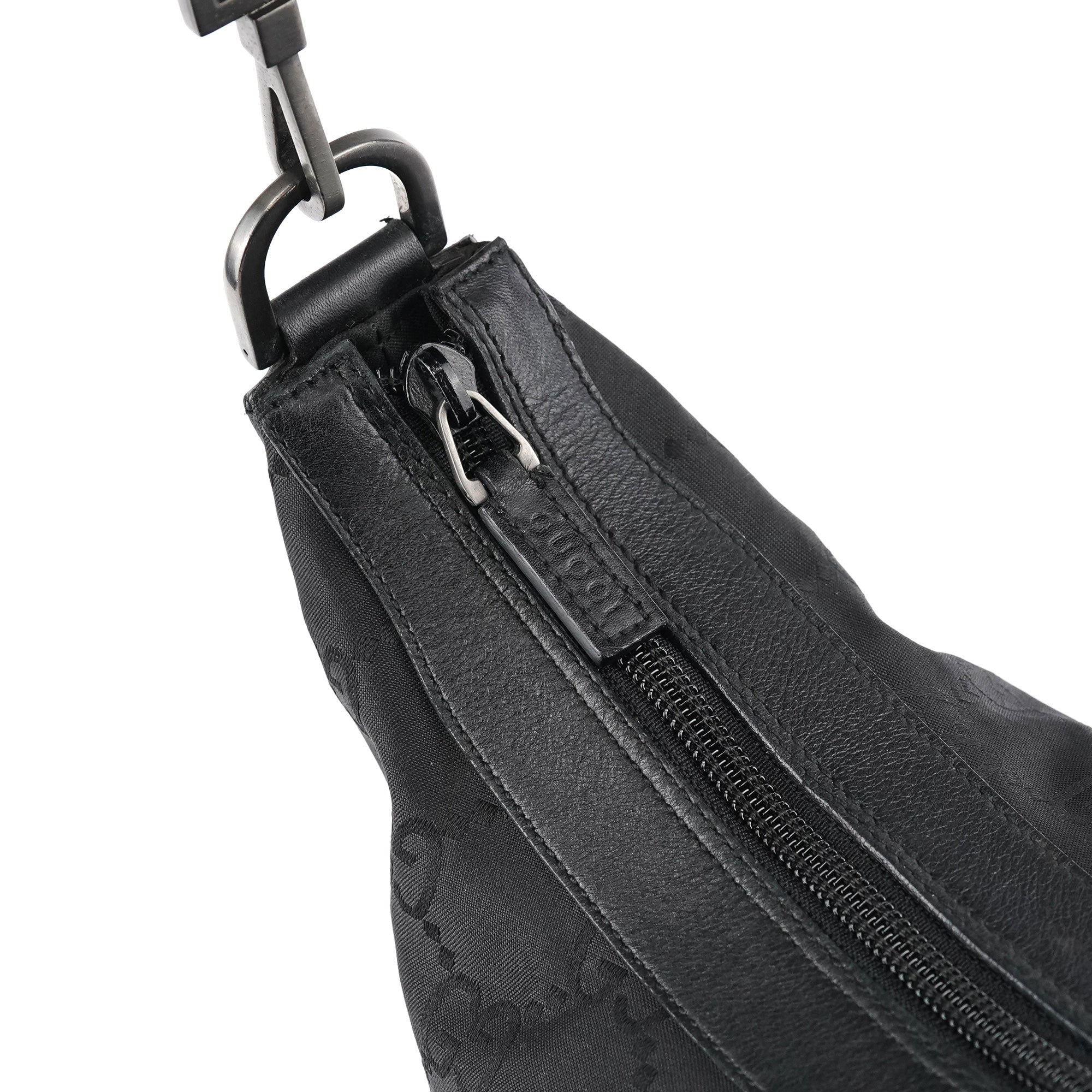 000 0833 Black GG Nylon Bamboo Shoulder Bag