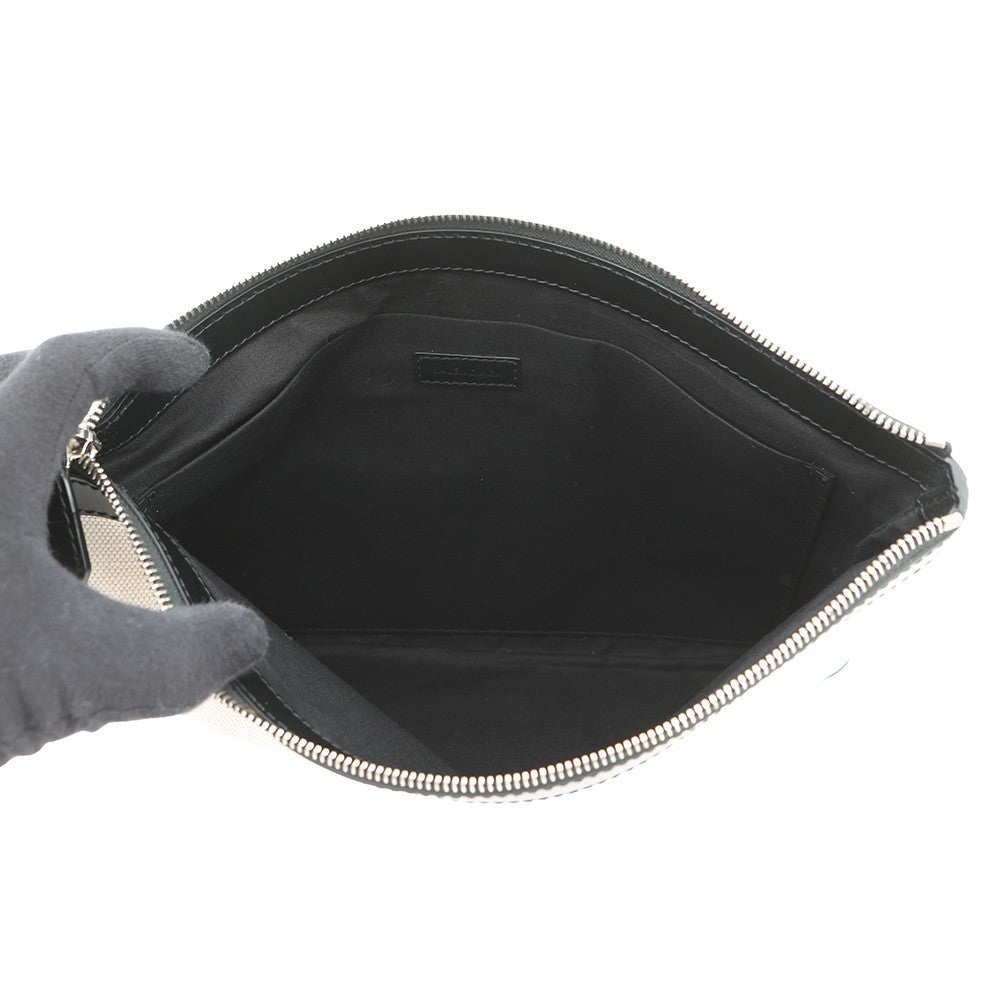 BALENCIAGA Navy Clip Clutch Back Natural/Black373834 9260 Leather Canvas