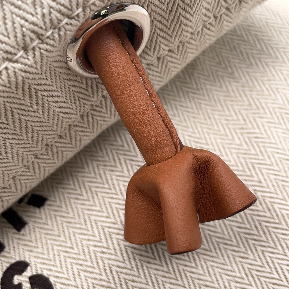 HERMES Aline Ecru/Fauve Toile Chevrons Barenia Leather Size MM