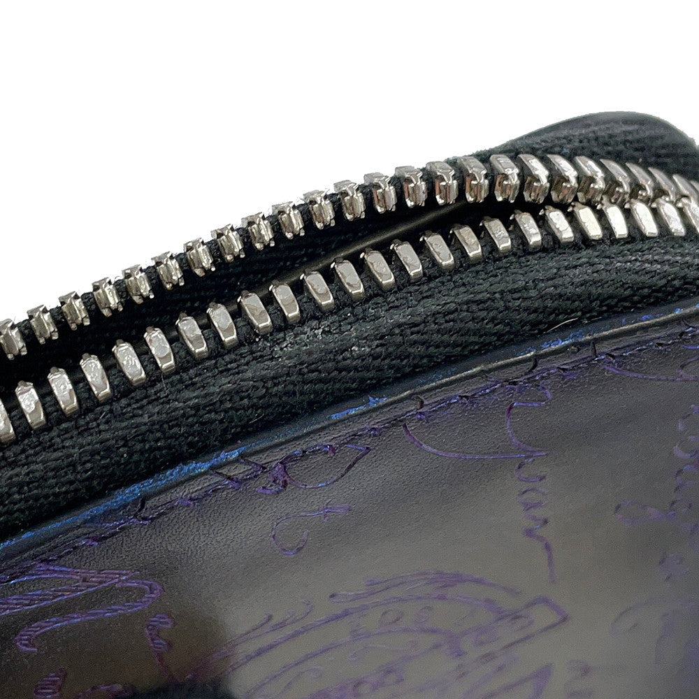 Berluti Calligraphy Amethyste Patina Round Zip Coin Purse Gray/Purple Leather