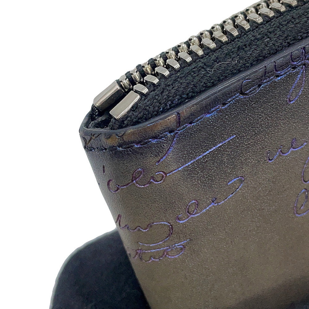 Berluti Calligraphy Amethyste Patina Round Zip Coin Purse Gray/Purple Leather