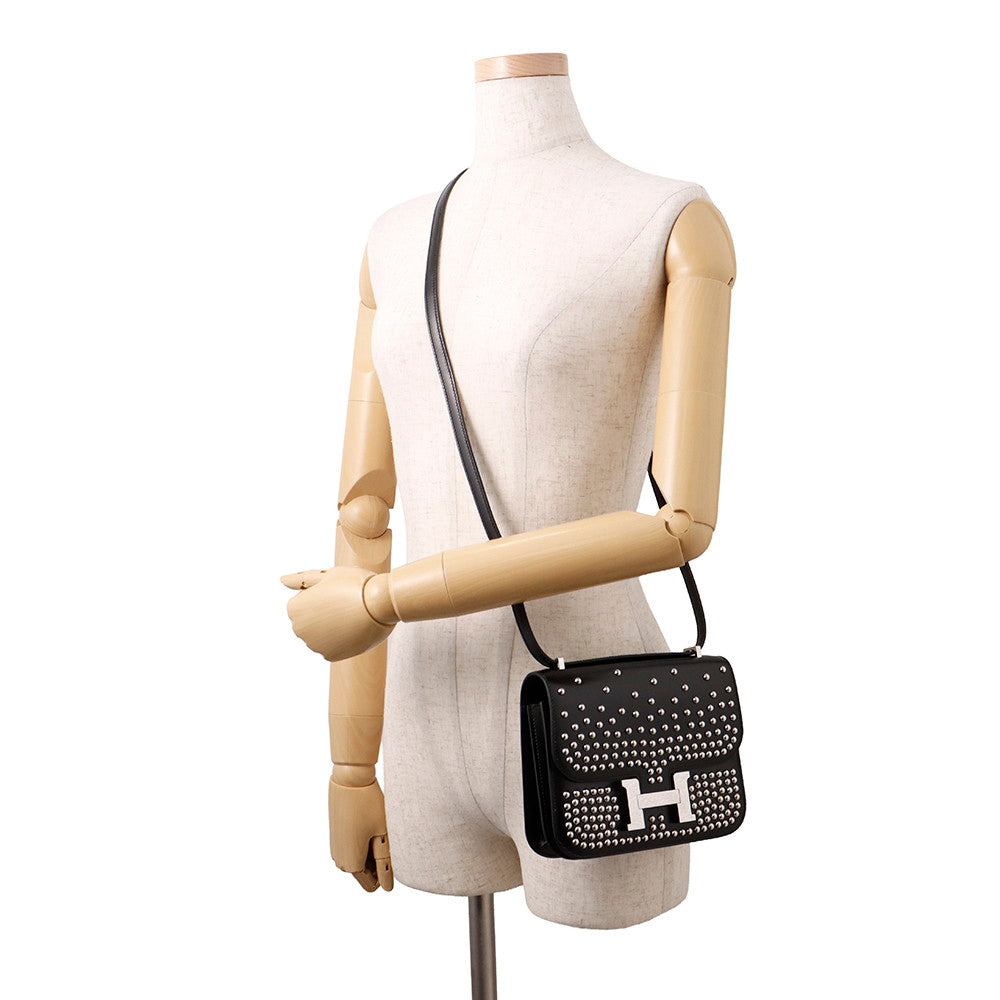 HERMES Constance3 Miroir Cloute Black Box Calf Leather Size Mini