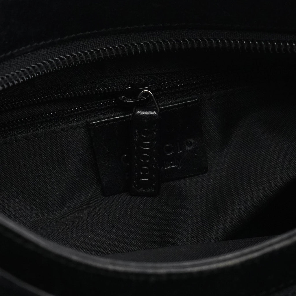 001 8778 Black GG Suede Shoulder Bag