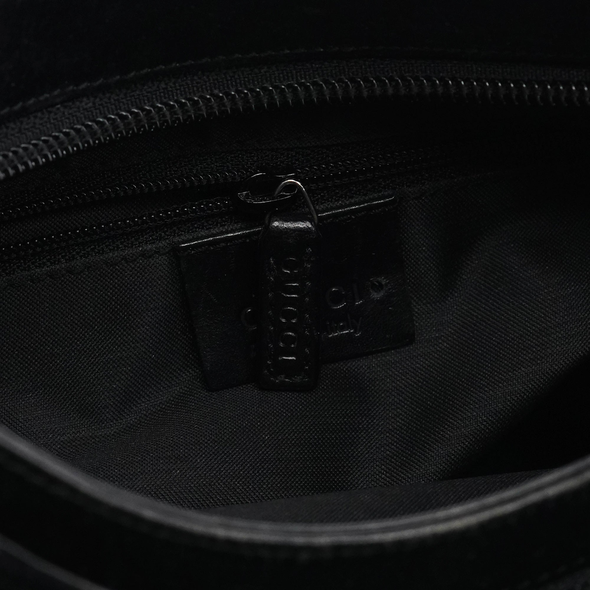 001 8778 Black GG Suede Shoulder Bag